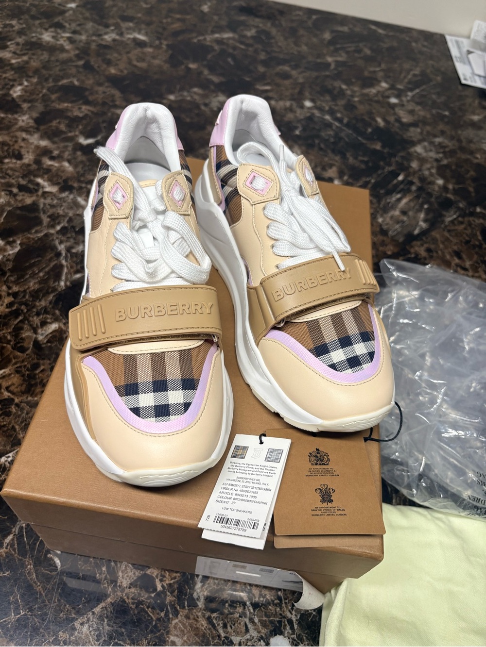 Burberry Beige, Pink & Classic Check Sneakers